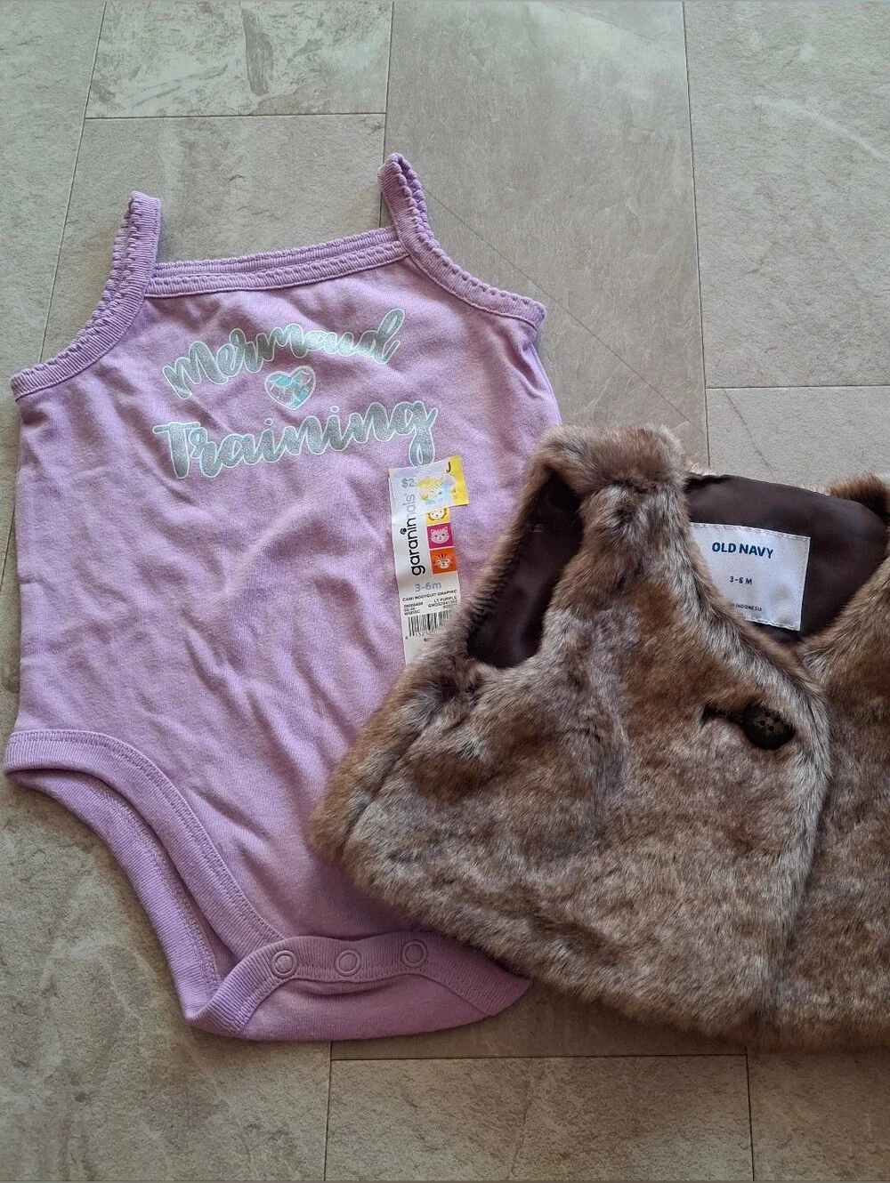 Lilac 'My Heart is Swimming' Baby Tank + Faux Fur Vest Set